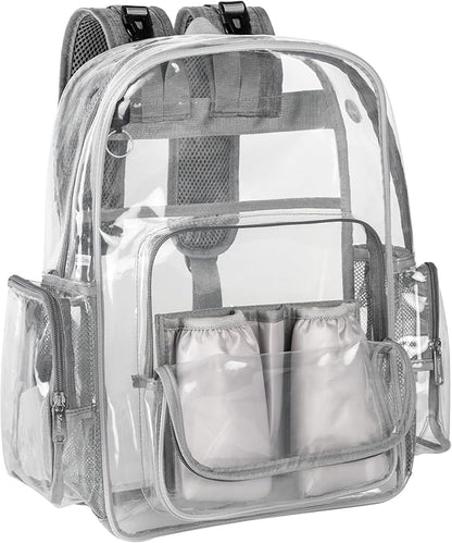 Mancro Diaper Bag Backpack, Clear Baby Bag Heavy Duty Transparent Backpack for Girls Boys, Multifunction Large Travel Backpack Maternity Baby Changing Bags for Mom with Stroller Straps, Grey