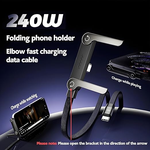 2-in-1 Invisible Stand Charging Cable, Multi Charger Cord with Type C Multi-Angle Adjustable Stand, 240W Fast Charging Cable 5 FT, for Smartphones,Tablets,Laptops,and Gaming Devices (1)