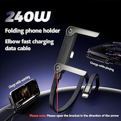 2-in-1 Invisible Stand Charging Cable, Multi Charger Cord with Type C Multi-Angle Adjustable Stand, 240W Fast Charging Cable 5 FT, for Smartphones,Tablets,Laptops,and Gaming Devices (1)