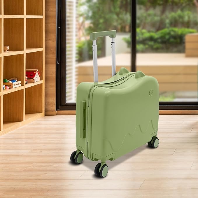 Kids Ride-On Suitcase, 18" Rolling Luggage With Lock, 33.6qt Internal Capacity, Carry on Hardside Trolly Case for Short Trips, Study Tours, Outings,Ages 3-6 (Olive Green)