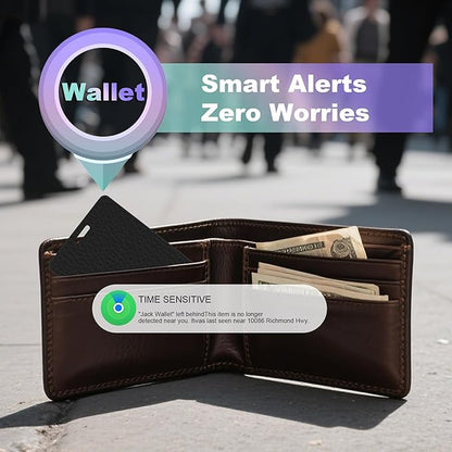 Wallet Tracker Card, Slim Rechargeable Bluetooth Item Locator, Smart Finder Compatible with Apple Find My for Wallet, Luggage, Passport, IP68 Waterproof (iOS Only) (Leather Texture Black)