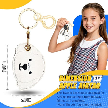 Leather Keychain for Airtag, Cute Protective Keychain Holder Compatible with Apple Air Tag,GPS Item Tracker Case Cover for Keys,Bags,Pets,Luggage(Dog)