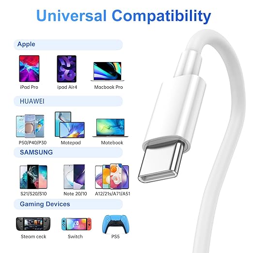 100W USB C to USB C Cable 2-Pack 10ft, Upgraded Fast Charging USB Type C to Type C Cable, USB-C Cord Phone Charger Compatible with iPhone 16/15/Samsung/Android/Phone/Pad/Macbook/Pro/Plus/Max etc.
