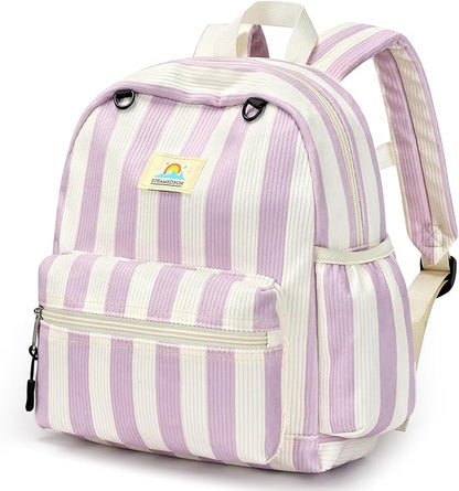 STEAMEDBUN Corduroy Toddler Backpack for Girls 2-4: Kids backpack for Boys Girls - 12 inch Preschool Kindergarten Backpacks - Stripe