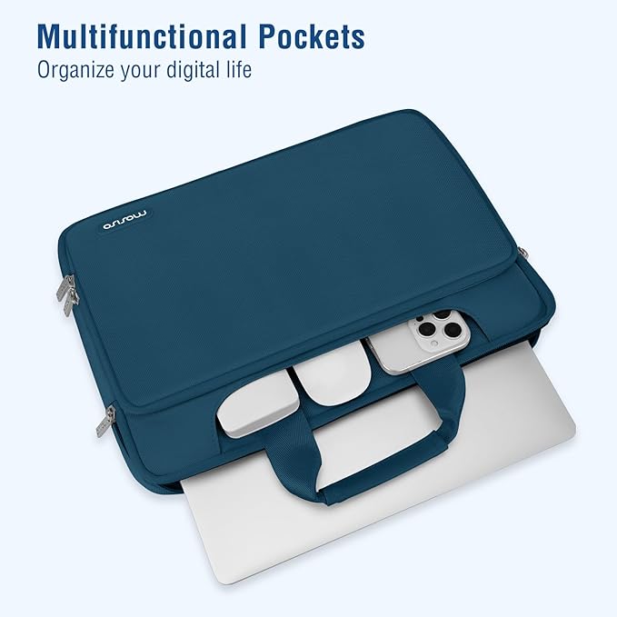 MOSISO 360 Protective Laptop Shoulder Bag Compatible with MacBook Air 15 M4 A3241 M3 A3114 M2 A2941/Pro 16 inch M4 M3 M2 M1, 15-15.6 inch Notebook,Matching Color Sleeve with Belt, Teal Green