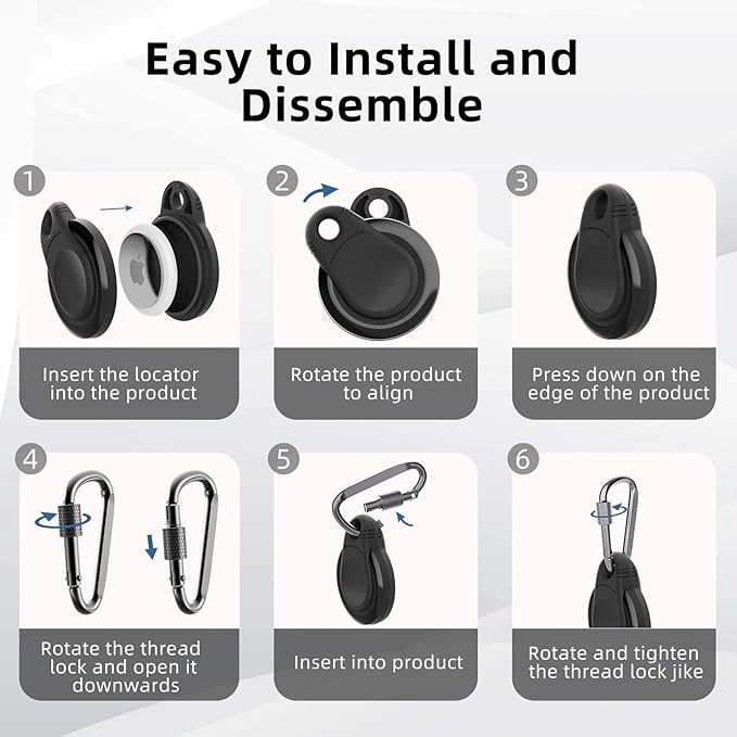 Waterproof Holder for AirTag Keychain Lock Case for Apple AirTags Keyring Durable Lightweight Cover for AirTag for Keys Kids Luggage Backpacks Pet Collar Black Blue 4Pack