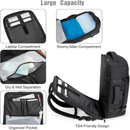 Tzowla 40L Expandable Travel Laptop Backpack for Men Women Carry on Flight Approved,Large Capacity Anti Theft Backpacks with USB/Type C Charging Port,Personal Item Bag Fit 17.3" Computer（Black