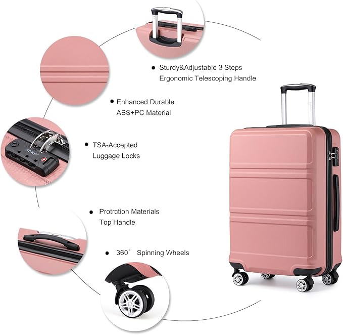 Kono 20'' Carry on Luggage with Spinner Wheel TSA Lock, Lightweight PC+ABS Hardside Luggage Small Carry on Suitcase Nude