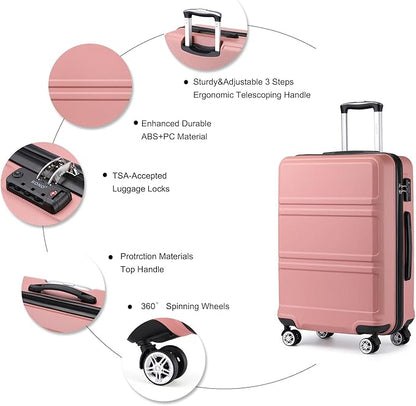 Kono 20'' Carry on Luggage with Spinner Wheel TSA Lock, Lightweight PC+ABS Hardside Luggage Small Carry on Suitcase Nude