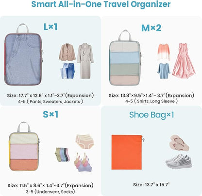 Cambond Compression Packing Cubes for Travel Women - Expandable Travel Bags Luggage Organizers Travel Essentials Compression Cubes for Travel Carry on Suitcases Organizer