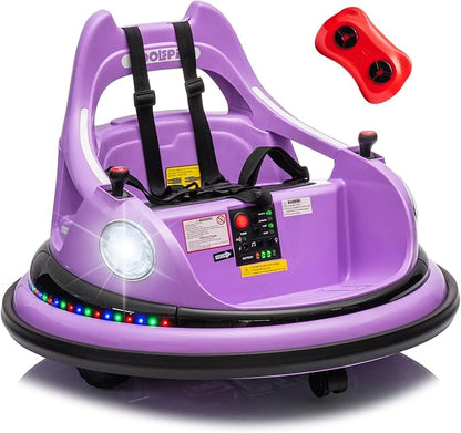 12V Bumper Car for Kids, Bumper Car for Toddlers W/Remote Control, Electric Ride On Car with LED Lights & 360 Degree Spin, Bluetooth, Anti-Collision Padding 5-Point Safety Belt, Purple