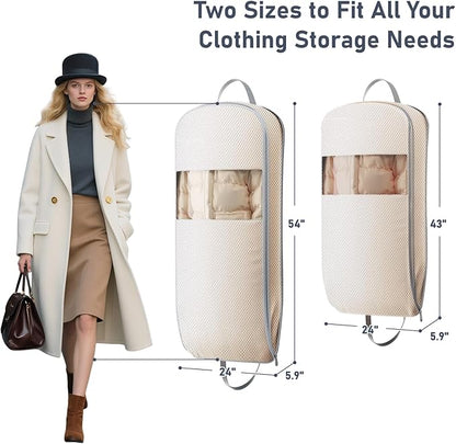 DIMJ 2 Pack 43" Space Saving Garment Bags for Hanging Clothes With Compression Zipper Carry Handles and Window, Washable Suit Bag for Dress, Clothes, Coats, Down Jacket, Closet, Moving, Travel