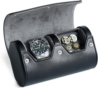 Watch Roll Travel Case, Mens Single Watch And Cufflink Box Case with Suede Lining, Portable Watch Cufflink Display Storage and Organizer to Holder Large Watch, Cufflink Travel Case For Men