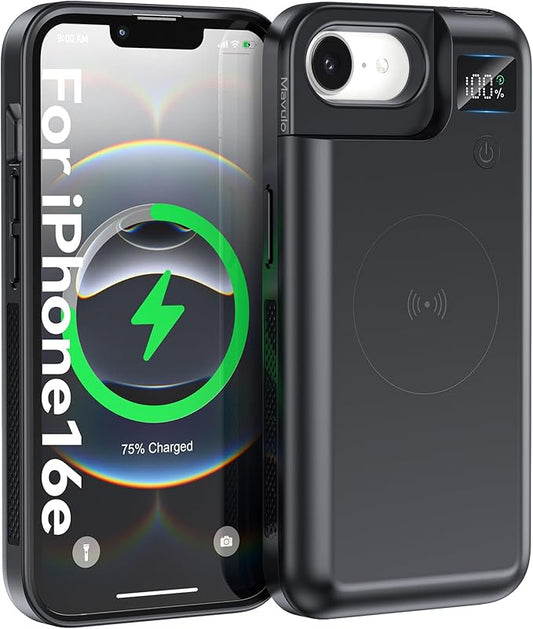 Mavulo Battery Case for iPhone 16e, 8000mAh Portable Power Bank USB-C Fast Charging, Fast Charger, Protective Rechargeable Charger Case for iPhone 16e 6.3", Black