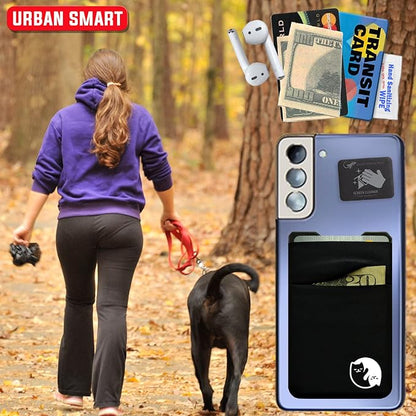 Gecko Travel Tech Double Pocket - Adhesive Card Holder - Cell Phone Pouch - Stick on Spandex Pocket - Carry Credit Cards and Cash - YIN YANG CAT