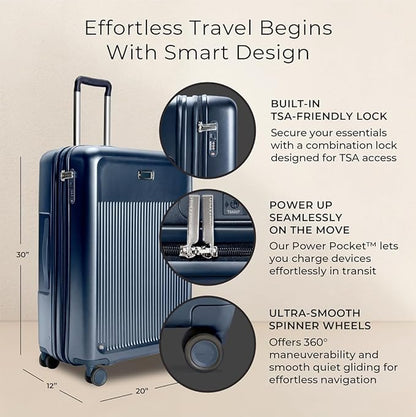 Briggs & Riley 30" Large Expandable Spinner - Checked Luggage for Travel, Suitcases with Wheels, Hardside Rolling Bag for Men & Women, Self-Repairing Zipper - Sympatico Collection, Navy