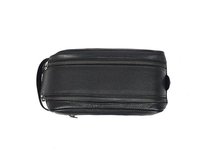 10" Premium Leather Toiletry Travel Pouch With Waterproof Lining | King-Size Handcrafted Vintage Dopp kit By Aaron Leather Goods (Jade Black)