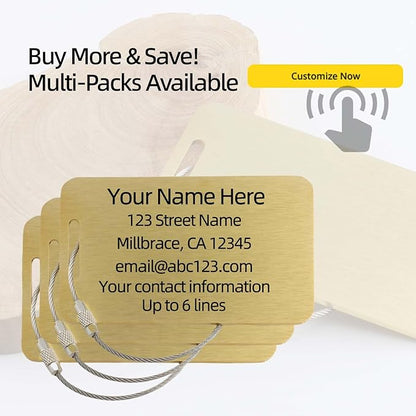 Durable Personalized Luggage Tags for Suitcases,Cruise Essentials Travel Tags for Luggage,Travel Bag Labels,Heavy-Duty Stainless Steel Gold Rectangular Horizontal Suitcases Tags no icon