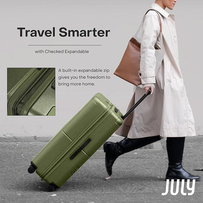 Checked Expandable - 24.5" Airline Approved Check In Luggage with Wheels, Spinner Suitcase for Men & Women - TSA Lock Rolling Suitcase, Spinner Wheels, Expansion Zip, Y-Strap - Moss