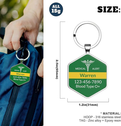 DISONCARE QR Code Medical Alert Tag, Custom Medical ID with Online Profile for Emergency Contact & Health Info – For Allergies, Diabetes, Autism & More（Jungle Green）