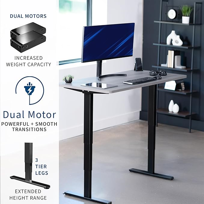 VIVO Electric 55 x 28 in Dual Motor Sit Stand Desk, Memory Height Adjustment, 2B Series, Dark Gray Top Black Frame, DESK-KIT-2B55G