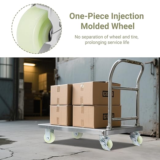 W B D WEIBIDA Heavy Duty Caster Wheels 4 Inch - 2500 LBS, PP Plate Castor Set of 4 with Double Ball Bearings, Non-Marking Industrial Swivel Casters for Hand Trucks, Carts, Industrial (2 Brake 2 Rigid)