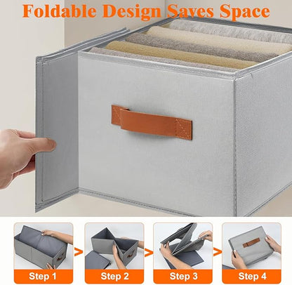 4 Pack Oxford Fabric Storage Bins, Sturdy Clothes Storage Organizer Baskets, Large Closets Organizers and Storage with Special Small Underwear Organizer, Foldable Gray Storage Box with PU Handles