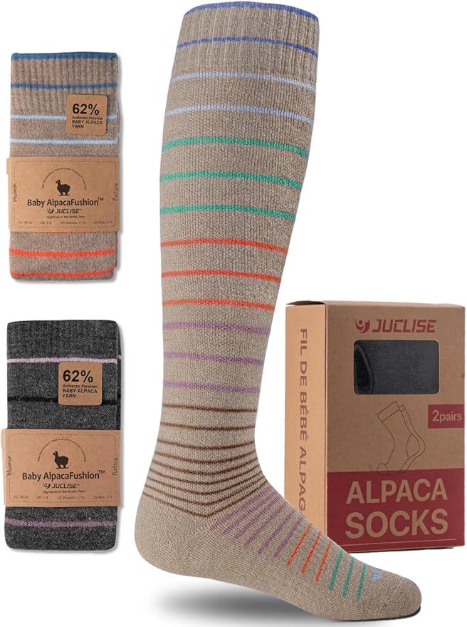 Alpaca Wool Heavyweight 15-25 mmHg Knee High Compression Support Socks Thick Winter Thermal Warm Soft Travel Flying