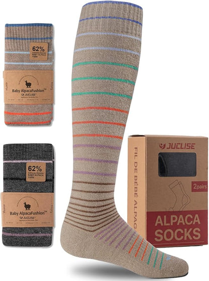 Alpaca Wool Heavyweight 15-25 mmHg Knee High Compression Support Socks Thick Winter Thermal Warm Soft Travel Flying