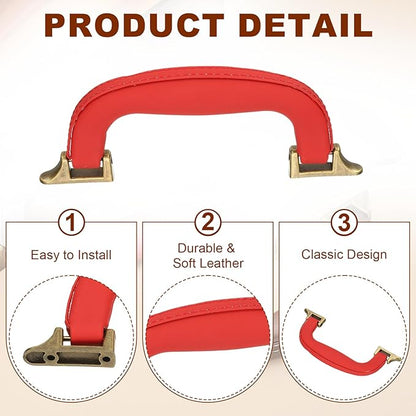 uxcell PU Leather Luggage Handle, 0.9" Hole Distance Vintage U-Shape Replacement Strap Handle for Travel Handbag Guitar Musical Box Gift Boxes, Red/Bronze