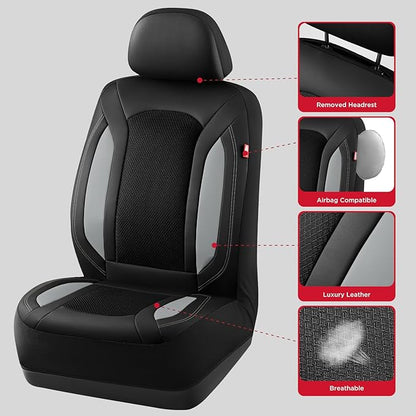 Rubbermaid Leather Mesh Car Seat Covers, Breathable Air Mesh Front Seat Cover, Universal Fit Slip-on Design, Airbag Compatible, Automotive Seat Protector for Most Cars, SUVs, Trucks, Vans-Gray