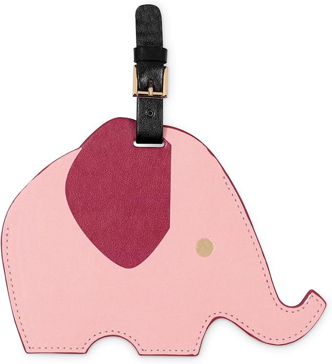 kate spade new york Round Red Vegan Leather Luggage Tag for Women, Durable Suitcase ID Tag (Elephant)