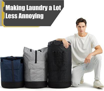 Laundry Bag for College, 115L Heavy Duty Laundry Backpack with Shoulder Straps, Large Dirty Clothes Bag for Dorm, Apartment and Laundromat, Laundry Duffle Bag for Travel, Beach, Camping, oyster grey