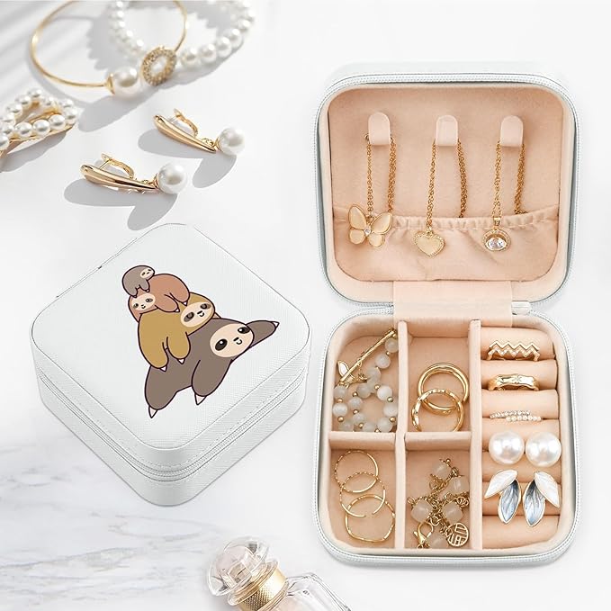 MAYCARI Jewelry Box with Cute Sloth Pattern Design, PU Leather Jewelry Travel Organizer Case-Rings/Earrings/Necklace Storage Box for Women Birthday Mom Friends Her Bridesmaids Girls Teenage