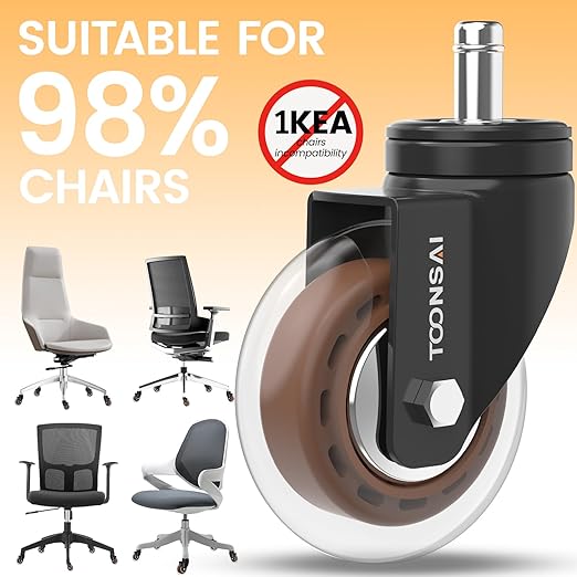 Upgraded,3 Inch Office Desk Chair Wheels Replacement, Computer Gaming Casters for Carpet, Stem 7/16-7/8 Set of 5 for Furniture Hardwood Hard Floors Chair Castors Tile Smooth Safe Quiet Rolling 1100 LB