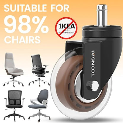 Upgraded,3 Inch Office Desk Chair Wheels Replacement, Computer Gaming Casters for Carpet, Stem 7/16-7/8 Set of 5 for Furniture Hardwood Hard Floors Chair Castors Tile Smooth Safe Quiet Rolling 1100 LB