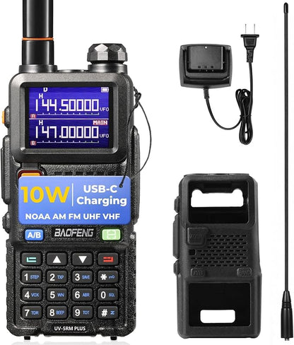BAOFENG UV-5RM Plus 10W Ham Radio Handheld, UHF VHF Long Range Two Way Radio Walkie Talkie, NOAA FM AM(Airband) Receiver, with Protection Case, 2500mAh Battery USB-C Rechargeable, Chirp Compatible