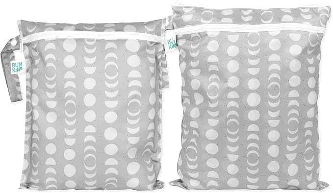 Bumkins - Waterproof Wet and Wetdry Bags - For Beach, Baby, Travel, Swim Suit, Cloth Diapers, Pump Parts, Pool, Gym, Toiletries - Reusable & Easy to Clean - Lunar Gray - 2 Pack