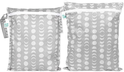 Bumkins - Waterproof Wet and Wetdry Bags - For Beach, Baby, Travel, Swim Suit, Cloth Diapers, Pump Parts, Pool, Gym, Toiletries - Reusable & Easy to Clean - Lunar Gray - 2 Pack