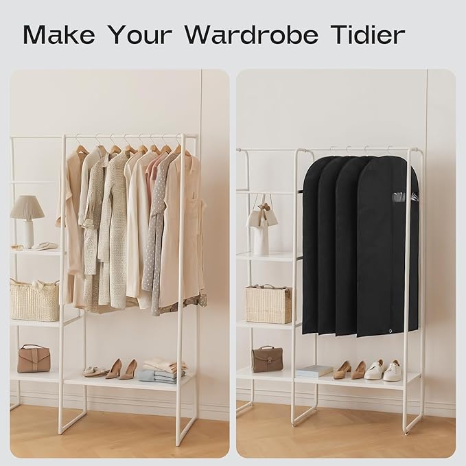 3 Pack Heavy Duty Garment Bags for Travel Suit Bags, Dress Bags, Garment Bags for Hanging Clothes with Pockets Men's Suit Holder for Shirts, Coats, Dresses (Black, 3Pack 50")