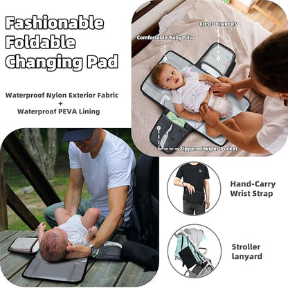 Diaper Bag Backpack for Dad and Men, Large Travel Baby Bag with Changing Pad, Pacifier Case, Removable Flag Patch - Baby Shower Gifts - Shadow Black