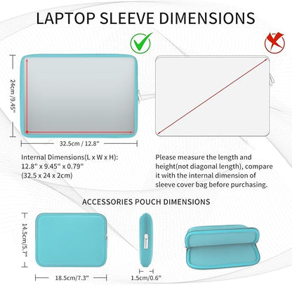 RAINYEAR Laptop Sleeve Case Compatible with 13.3 Inch Notebook Computer Chromebook 14" MacBook Pro/Max M1 M2 M3 M4 M5 Soft Bag Protective Cover with Accessories Pouch (Blue, Upgraded Version)