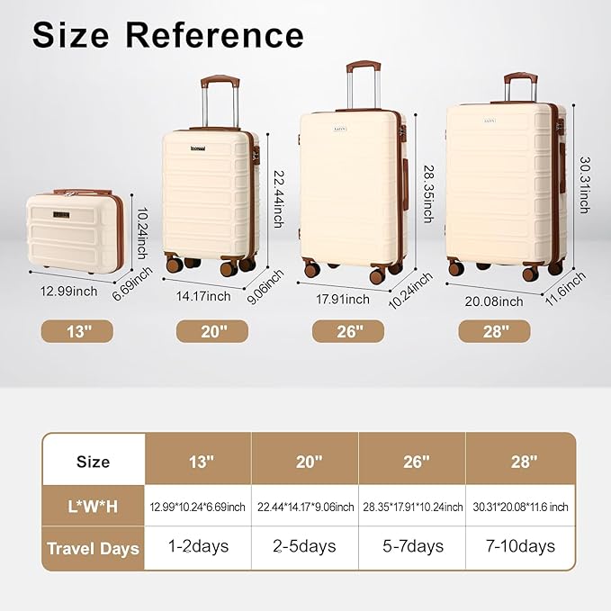 4 Piece Luggage Set Expandable ABS Travel Suitcase Set TSA Lock Hardshell Durable Lightweight Traveling Luggage Sets Gift for Back to School (OFF White, 28in26in20in13in)