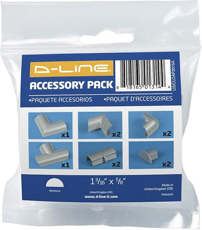 D-Line Medium Cable Raceway Accessory Pack, Join 1.18in x 0.59in Cord Cover Lengths, 10 Accessories Included, Hide Cords Around a Variety of Angles - Gray