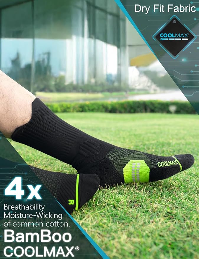 Mens Bamboo Viscose Crew Compression Running Socks Athletic Hiking Cushioned Wicking Anti-Blister Seamless