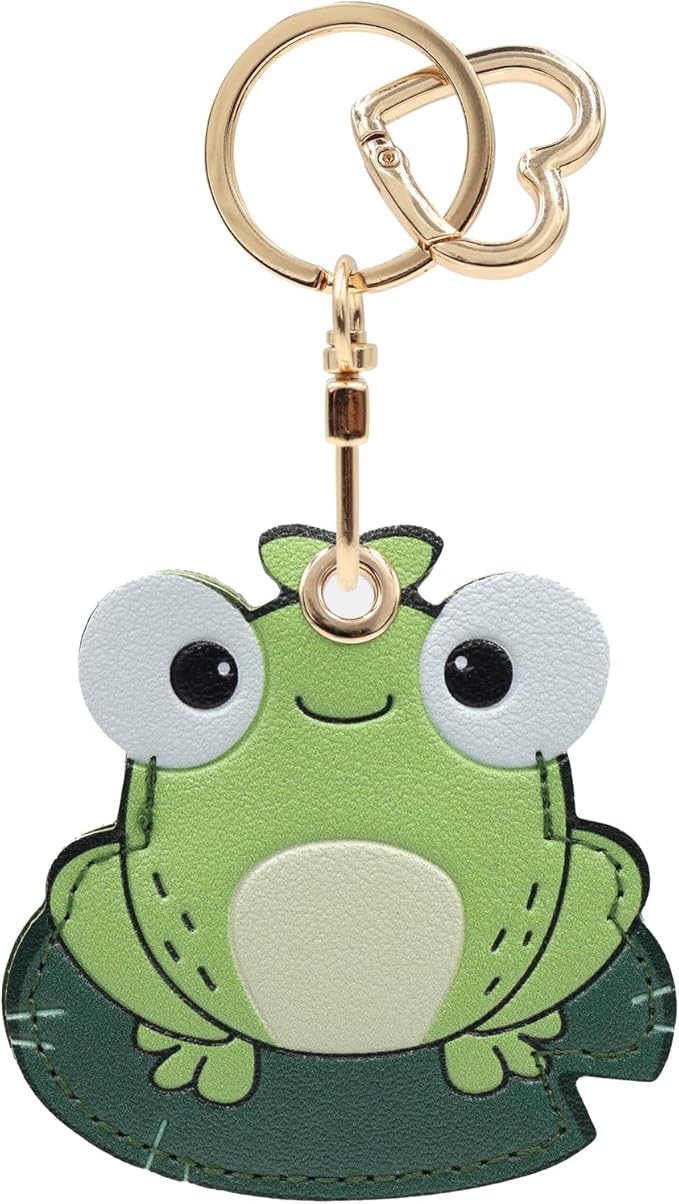 MC Fashion PU Leather Keychain Holder Case Compatible with AirTag, Cute Cartoon Panda GPS Tracker Case Charm Key Ring (Frog)