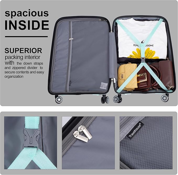 Travelhouse Luggage Sets, Expandable Hardside Suitcases 24in/28in, Carry on 20in,3 Piece Set Travel Luggages Clearance with Double Spinner Wheels TSA Lock Lightweight (Green-1206)
