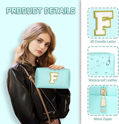 TOPEAST Preppy Makeup Bag, Cute Makeup Pouch PU Leather Waterproof Cosmetic Bag, Personalized Birthday Gifts for Mom Teacher Friends Bridesmaids Nurse, Trendy Stuff for Girls (Blue I)