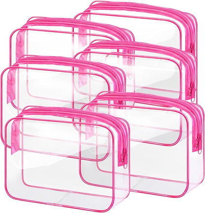6 Pieces Clear Makeup Bags Bulk TSA Approved Toiletry Bag for Travel PVC Waterproof Clear Cosmetic Pouch with Zipper for Men and Women Carry-on Travel Essentials (Rose Red)
