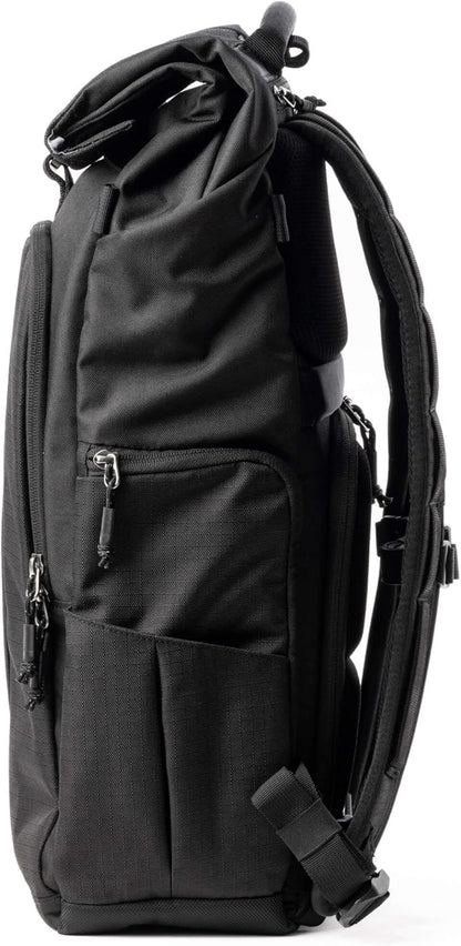 Think Tank FocusPoint 30L RollTop Camera Backpack - Asphalt Black: Expandable Travel & Camera Backpack with Laptop Sleeve, Quick Side and Back Access, Rain Cover – Versatile Photography & Travel Bag